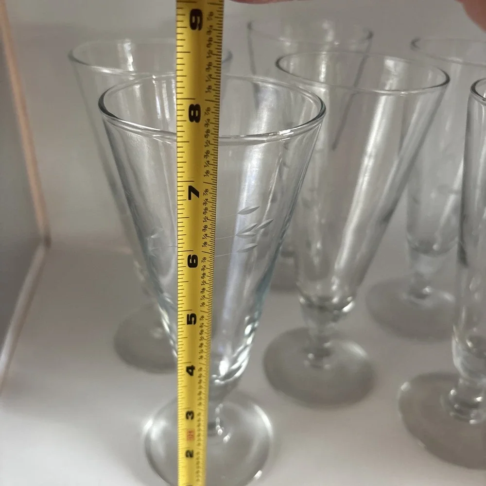 Vintage Princess House Heritage Crystal Pilsner Flute Glasses Etched - Set of 6